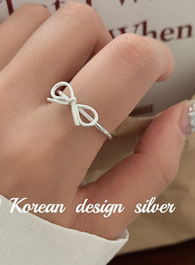韩国Ins风小众银饰品 S925纯银简约丝带蝴蝶结开口可调戒指女