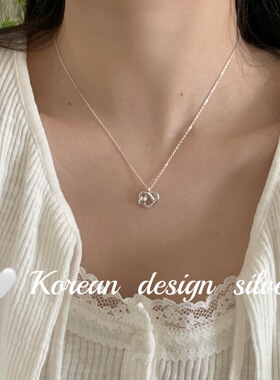 韩国东大门ins风设计饰品 S925纯银简约风镂空爱心项链高级