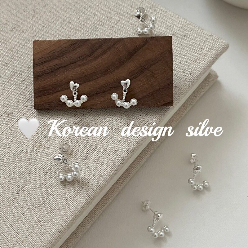 韩国ins风精致小众高级感耳饰品 S925纯银 爱心u形珍珠耳钉百搭款