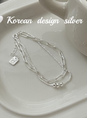 韩国ins小众精致高级感百搭手饰品 S925纯银波光粼粼双层圆珠