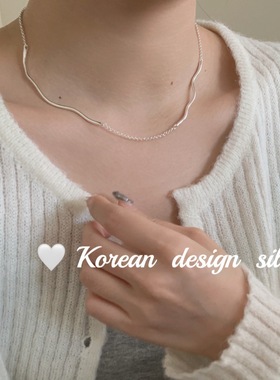 韩版秋冬新款银素链 S925纯银极简不规则波浪线条拼接项链高级感