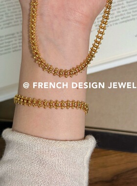 法式小众复古手饰S925纯银轻奢高级感波浪双线珠珠手链精致优雅