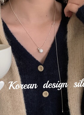 韩版小众设计可调节抽拉项链 S925纯银拉丝球球圆珠链毛衣链叠戴