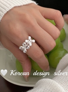 韩国ins风小众设计食指环 S925纯银气质个性冷淡开口花朵戒指叠戴