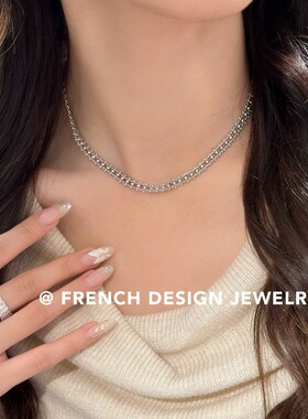 超美法式双线珠珠项链S925纯银锁骨链女优雅礼服配饰品小众精致