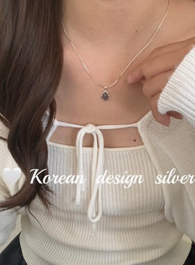 韩国东大门S925纯银项链女款高级设计感小众黑发晶水滴造型锁骨链