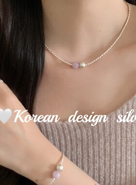 韩国小众设计ins风 S925纯银米粒非天然紫水晶肌理感珠珠项链