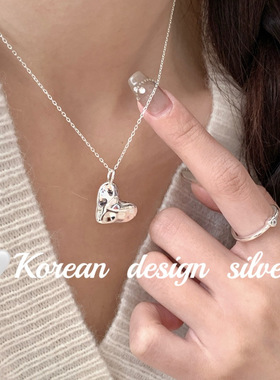 韩国ins博主同款饰品S925纯银 重工熔岩爱心项链 小众设计高级感