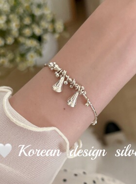 泰国清迈纯复古做旧手工捶打S925纯银捶打马蹄兰切面竹节珠珠手链