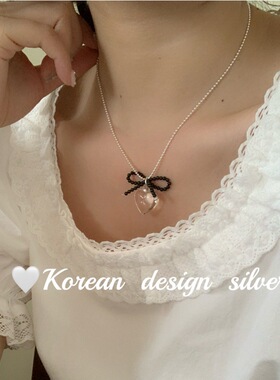 韩国东大门ins风级感锁骨链 S925纯银透明爱心亚克力蝴蝶结项链