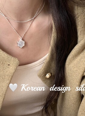 韩国东大门亮银饰品 S925纯银不规则白玉髓项链高级感小众设计女