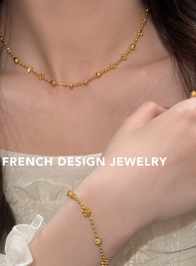 超美法式切面珠小花项链 S925纯银锁骨链 小众优雅礼服配饰品