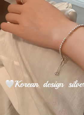 韩国ins风亮银设计饰品 S925纯银珠珠可调节手链百搭高级感小众款