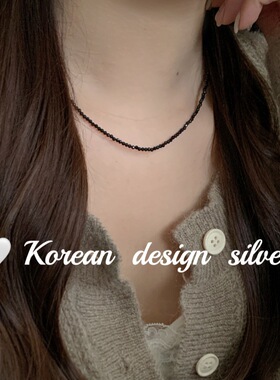 韩国东大门秋冬手工新款 S925纯银切面黑玛瑙项链显锁骨女ins叠