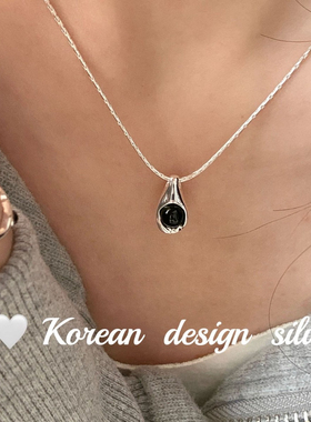 韩国简约ins风设计饰品 S925纯银水滴状黑玛瑙项链叠戴百搭高级感