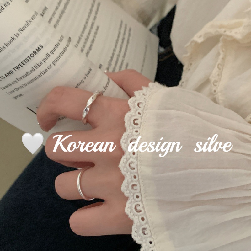 韩国小众设计百搭高级感指环S925纯银麻花不规则素圈戒指开口叠戴