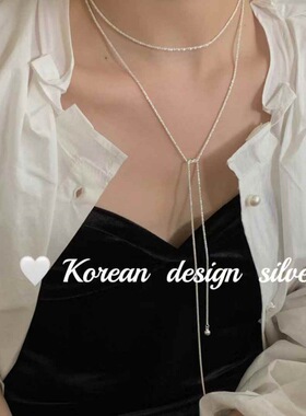 韩国ins气质简约小众设计 S925纯银波光粼粼超长秋冬毛衣项链