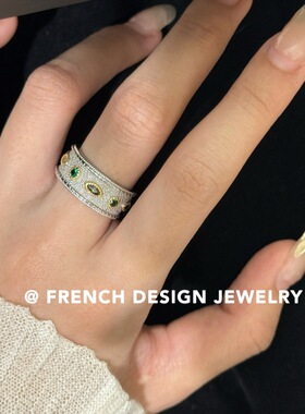 法式复古高级感新款精致手饰品 S925纯银 绿宝石戒指轻奢小众设计