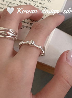 韩国ins博主同款饰品  S925纯银珠珠设计款戒指  开口食指环叠戴