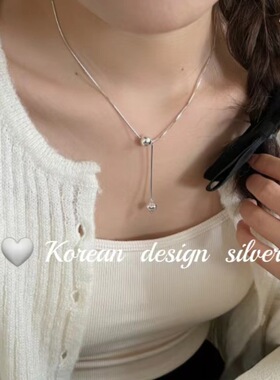 韩国ins网红同款银饰品 S925纯银圆球流苏爱心蛇骨项链 显锁骨女