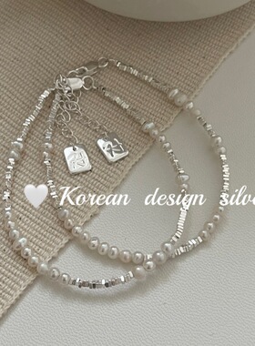 韩国小众设计精致ins手工饰品 S925纯银天然珍珠碎银手链气质