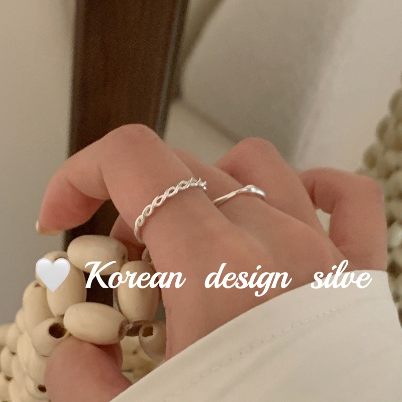 韩系性冷淡风设计银饰 S925纯银简约麻花素圈戒指小众高级感叠戴