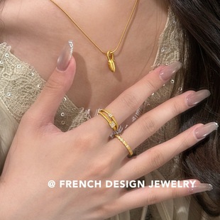 双层镶钻戒指小众设计高级 S925纯银 法式 高级感布契风拉丝指环