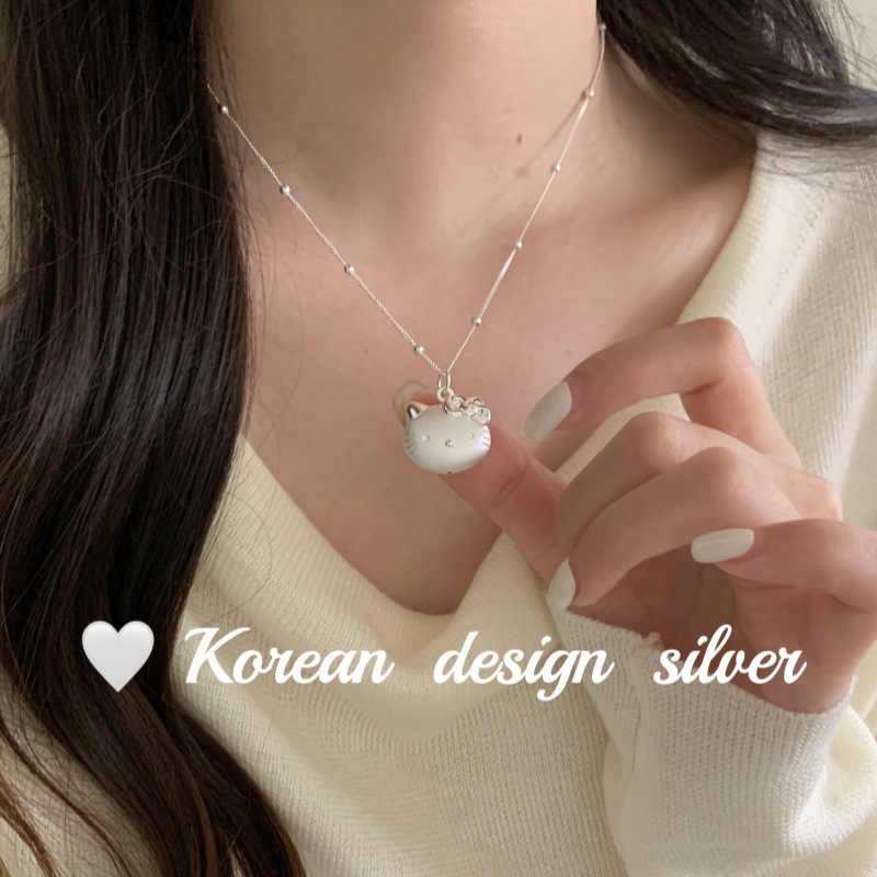 韩国ins风小众设计甜美饰品 S925纯银拉丝凯蒂猫项链清新百搭可爱