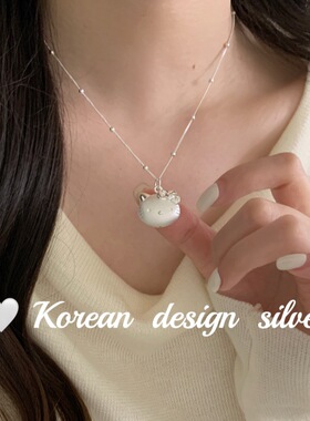 韩国ins风小众设计甜美饰品 S925纯银拉丝凯蒂猫项链清新百搭可爱