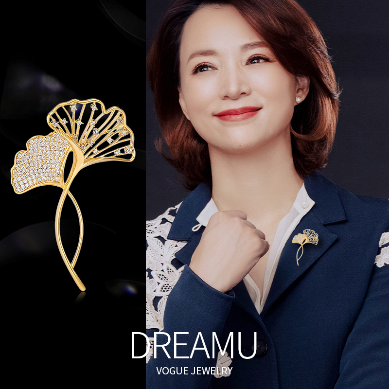 高档银杏叶镂空胸针胸花女别针