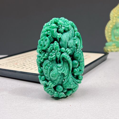 国之翡翠独山玉满绿纯手工雕刻立体招财铜钱貔貅手把件吊件小摆摊