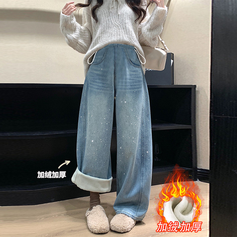 孕妇牛仔裤显瘦韩版加绒加厚复古蓝孕妇烫钻阔腿弯刀孕妇阔腿裤,孕妇装/孕产妇用品/营养,套装,淘宝优惠券,粉丝福利购,淘宝优惠卷
