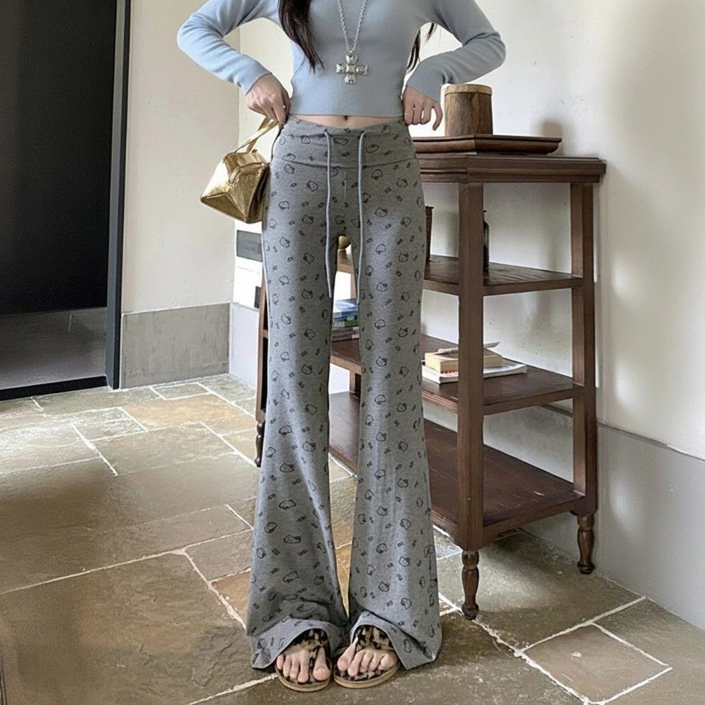 孕妇裤子2025秋冬季外穿抽绳高腰裤弹力微喇裤垂感显瘦抖抖裤长裤