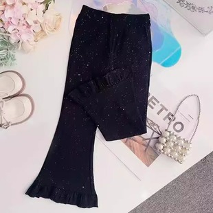女童春秋韩版 新品 洋气喇叭裤 春季 亮片耀眼长裤 新款