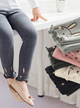 女童打底裤春秋2024新款女宝宝棉外穿洋气绣花免子儿童长裤子