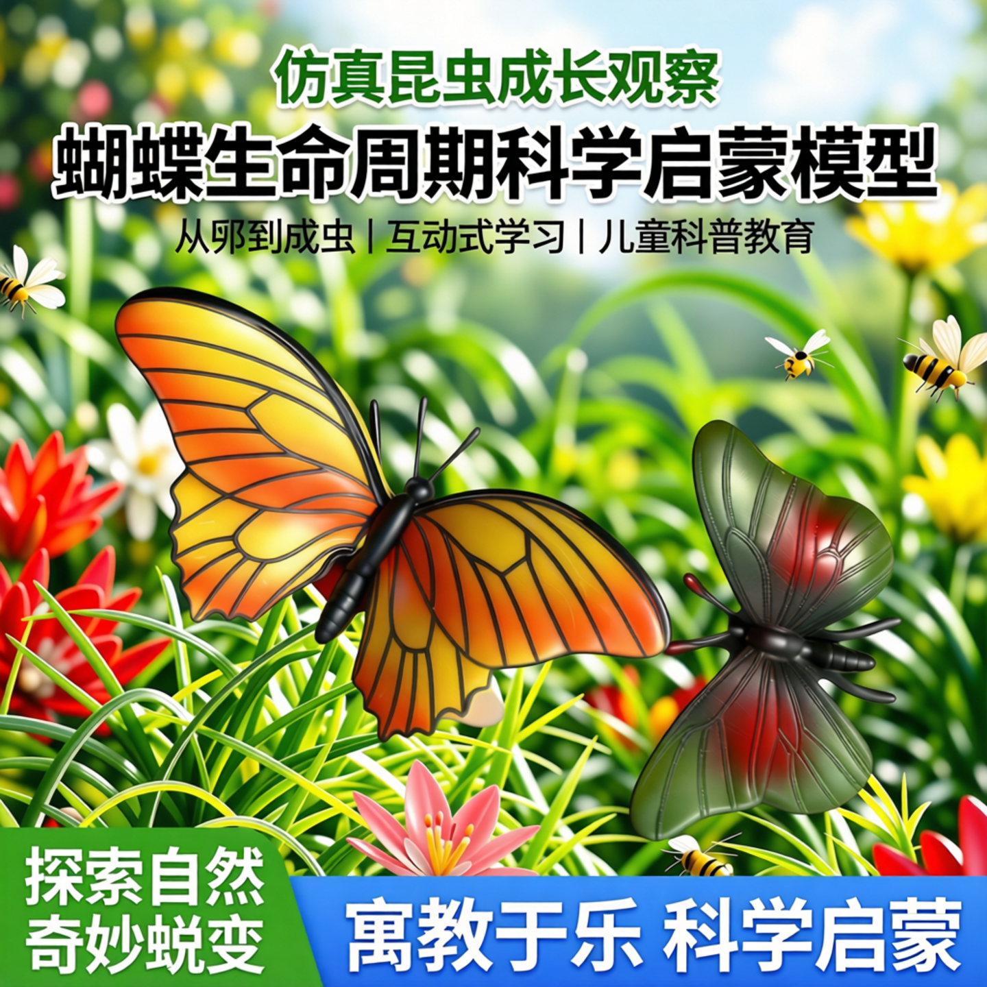 仿真昆虫成长观察过程蝴蝶生命周期青蛙小鸡蚊子儿童科学启蒙模型