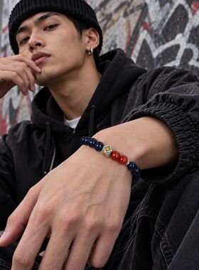 天然石串珠男士手链时尚通勤百搭手串女个性嘻哈简约高级配饰手链