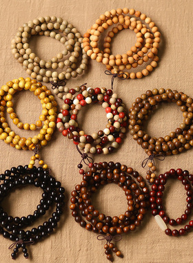 檀木多层串珠子叠戴手链女款新中式多圈木质手串男款盘玩佛珠饰品