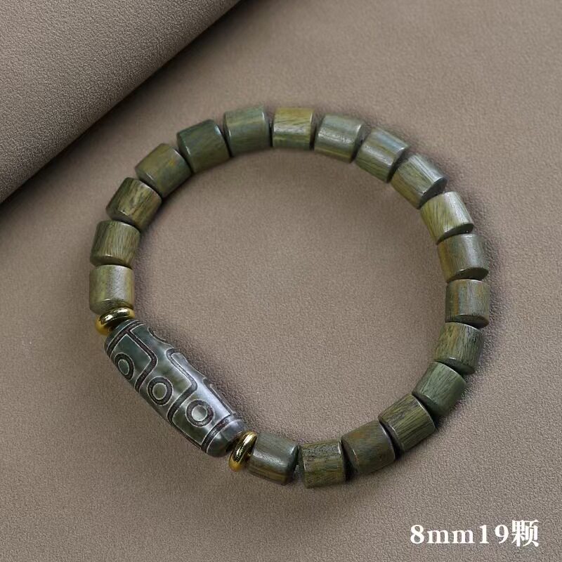 绿檀木桶珠手串男女士款东陵玉天珠配饰木质单圈手链佛珠文玩饰品