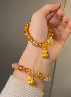 福气满满天然黄塔晶手链女轻奢感小众设计招财黄水晶葫芦手串