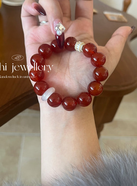 新中式仿天然红玛瑙手串女轻奢小众精致感手链高级女闺蜜生日礼物