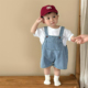 新款 男童套装 洋气牛仔背带字母T恤两件套夏季 韩版 夏宝宝衣服夏装
