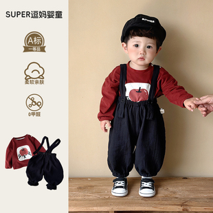 背带裤 洋气婴儿连体衣春秋款 两件套周岁外出服潮 韩版 初秋宝宝套装