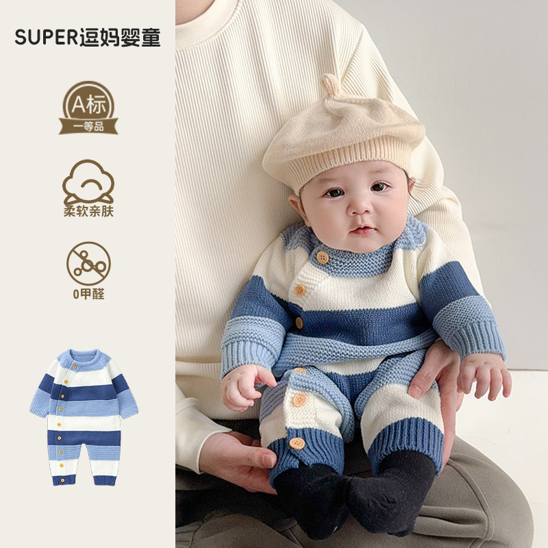 宝宝衣服婴儿针织衫2025春季新款超韩洋气婴幼儿毛衣长爬满月百天