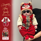 婴儿拜年服过年宝宝连体衣新中式 国风爬服满月百天拍照抓周服冬款