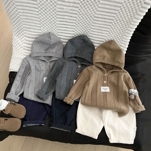 宝宝毛衣秋冬超韩洋气婴幼儿连帽针织衫休闲百搭连帽上衣秋季新款