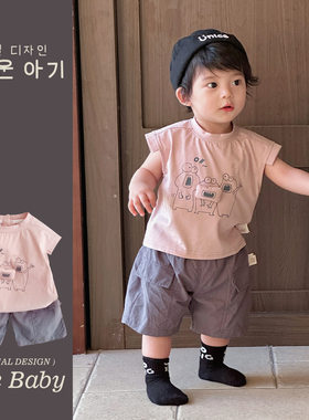 男孩夏季套装宝宝夏日衣服超萌可爱无袖上衣休闲工装裤两件套夏款