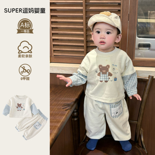男宝宝春装套装可爱超萌韩系婴儿衣服春款休闲风卫衣卫裤分体外穿