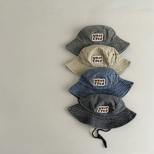 婴儿外出帽子男宝帅气时髦复古做旧牛仔渔夫帽户外出游遮阳帽盆帽