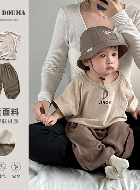 婴儿衣服夏装宝宝夏季薄款套装韩版洋气字母T婴幼儿休闲裤两件套